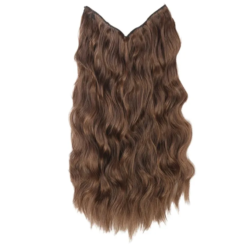 Black Halo Hair Extensions with Invisible Wire Adjustable Size 22inch Long Synthetic Wavy Curly Hairpieces for Women No Clip