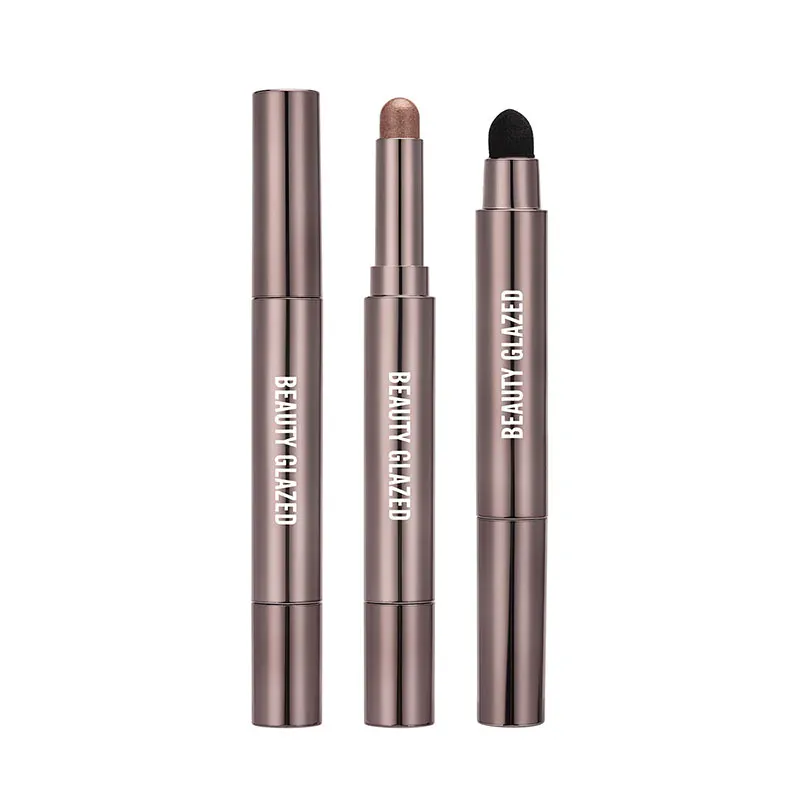 10 cores dupla extremidade sombra de olho vara com esponja escova perolada duradoura sombra caneta contorno portátil maquiagem cosméticos