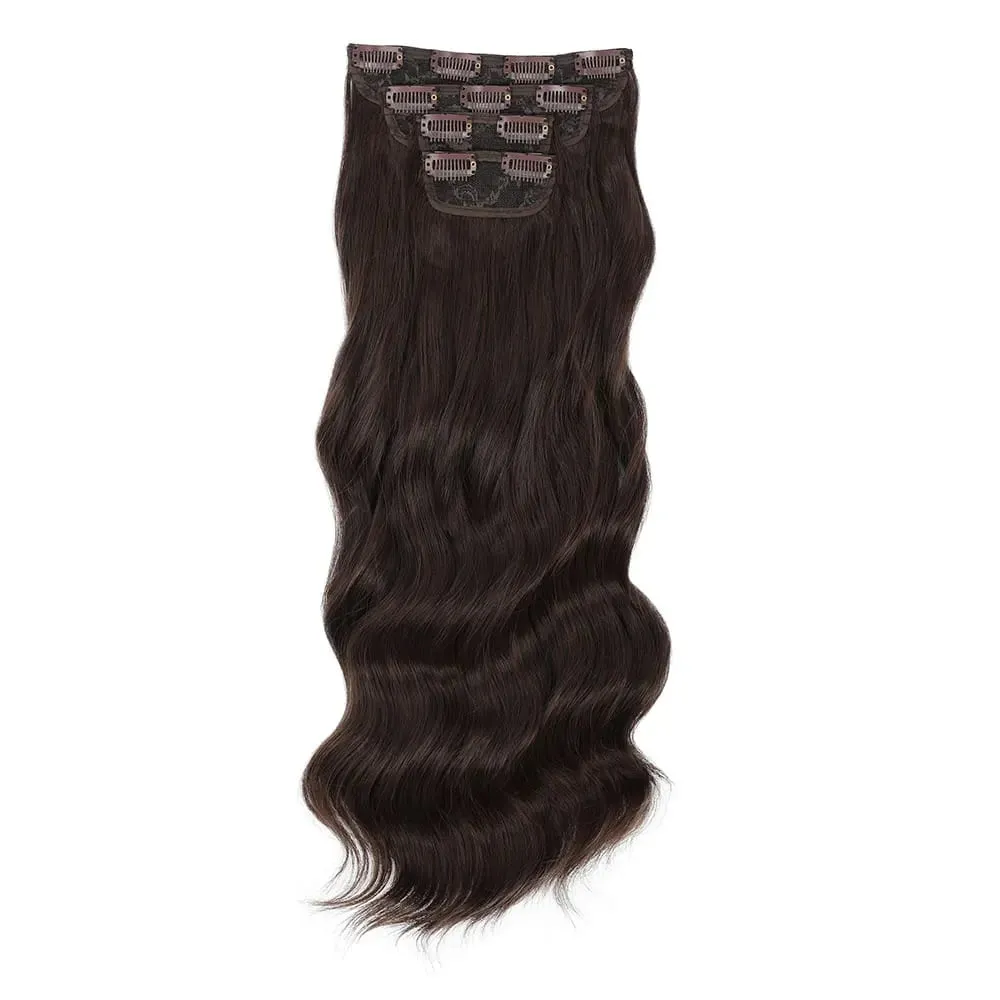 4Pcs/Set 11 Clips 22 Inches 220g Beach Waves Clip in Hair Extensions Sandy Blonde Champagne Heat Resistant Synthetic Hairpiece