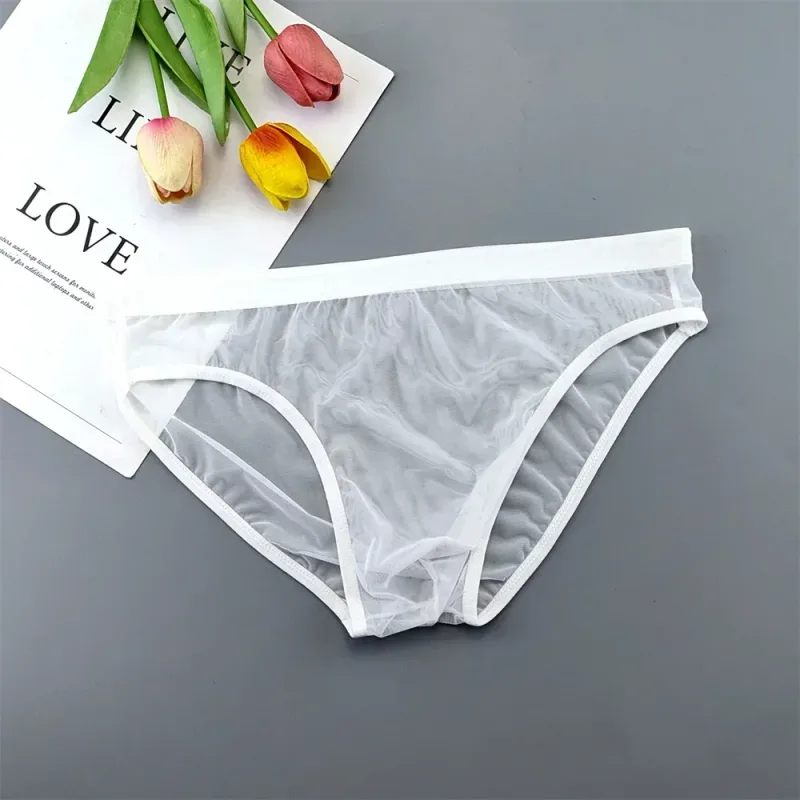 Plus Size Transparent Underwear See Through Sexy Briefs for Men with Pouch Nylon Hombre Slips Breathable Male Panties XL-4XL
