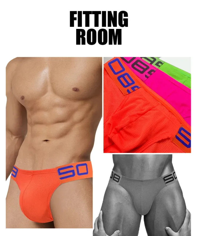 Cuecas masculinas de mistura de nylon, cuecas respiráveis ​​com letras de chifre em relevo, cintura elástica larga, cor fluorescente, roupa íntima sexy