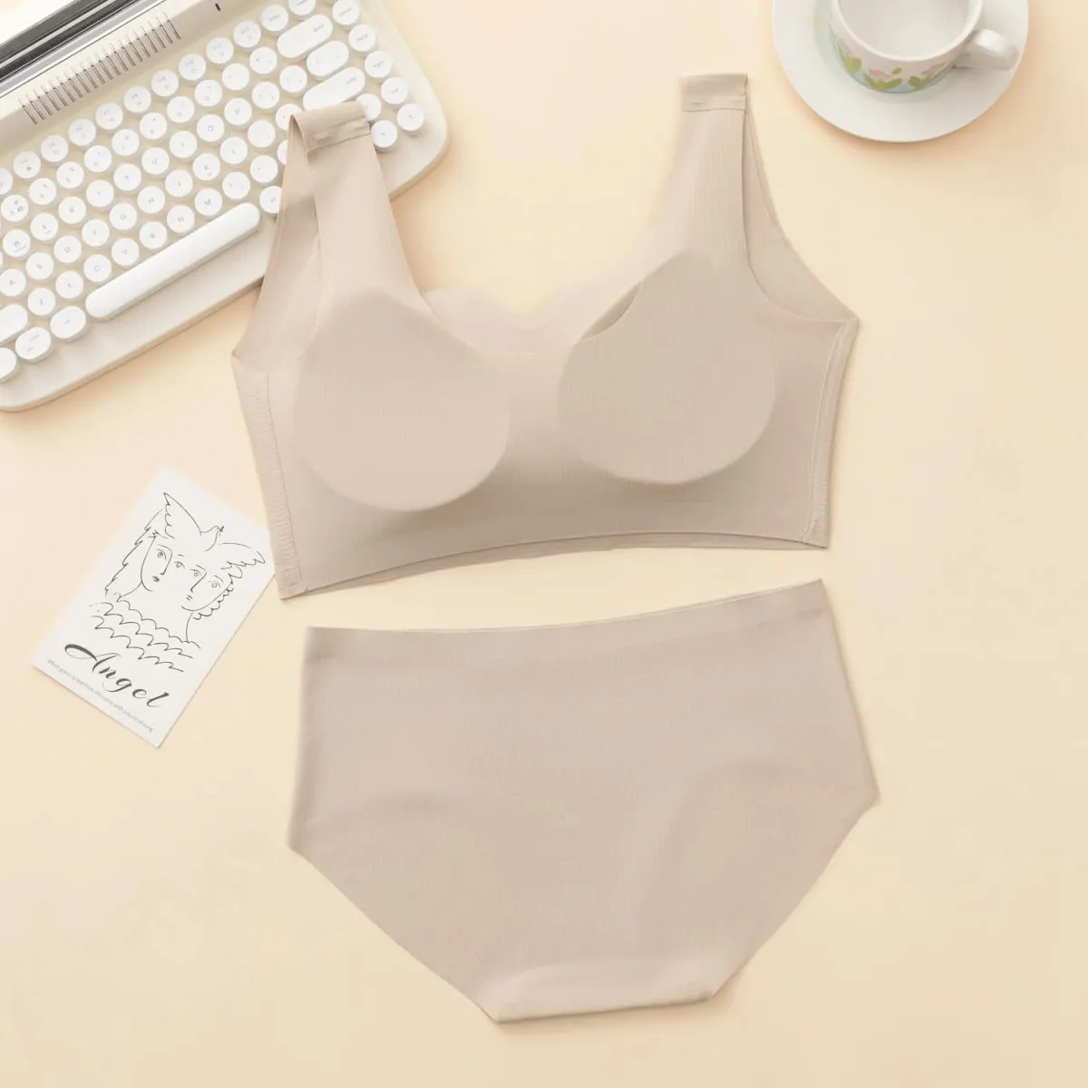 3 conjuntos de sutiã com alça larga sem fio canelado e conjuntos de lingerie breves sem costura combinando