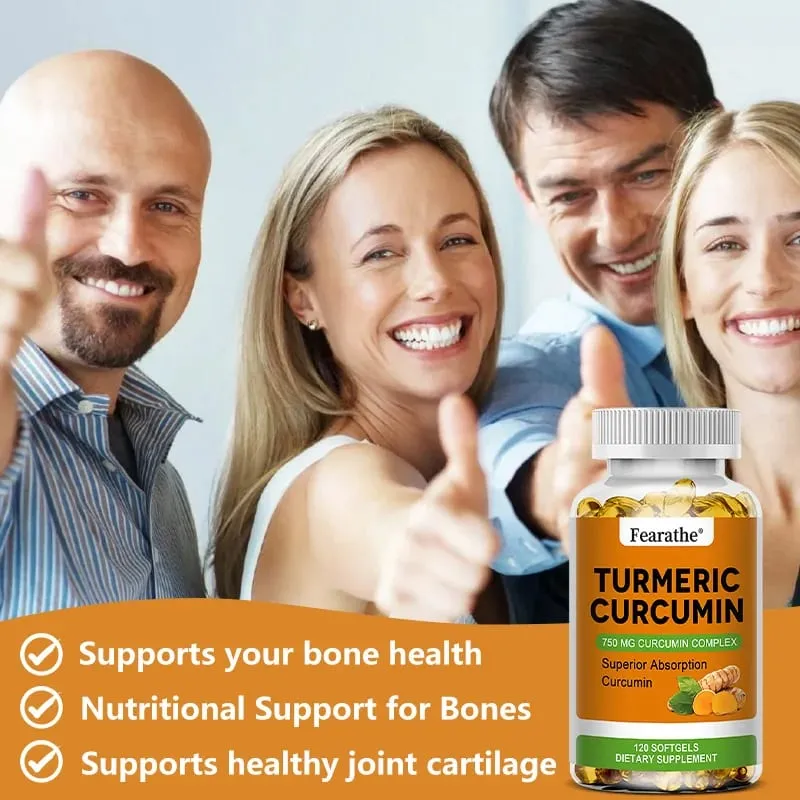 Cápsulas orgânicas de curcumina de cúrcuma - 750 mg de complexo de curcumina de maior potência para a saúde cardiovascular, óssea, muscular e cerebral