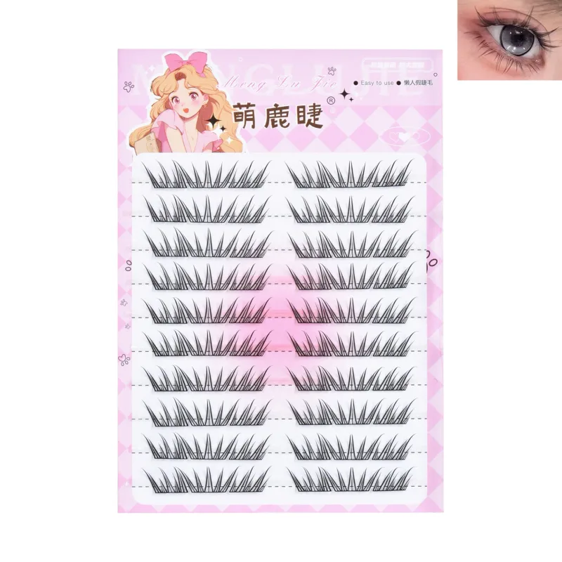 10rows Foxes Style Anime Bulu Mata Palsu Lentik Asli 8-13mm Kluster Runcing Sambungan Bulu Mata Bersegmen Untuk Solekan Mata Kecantikan