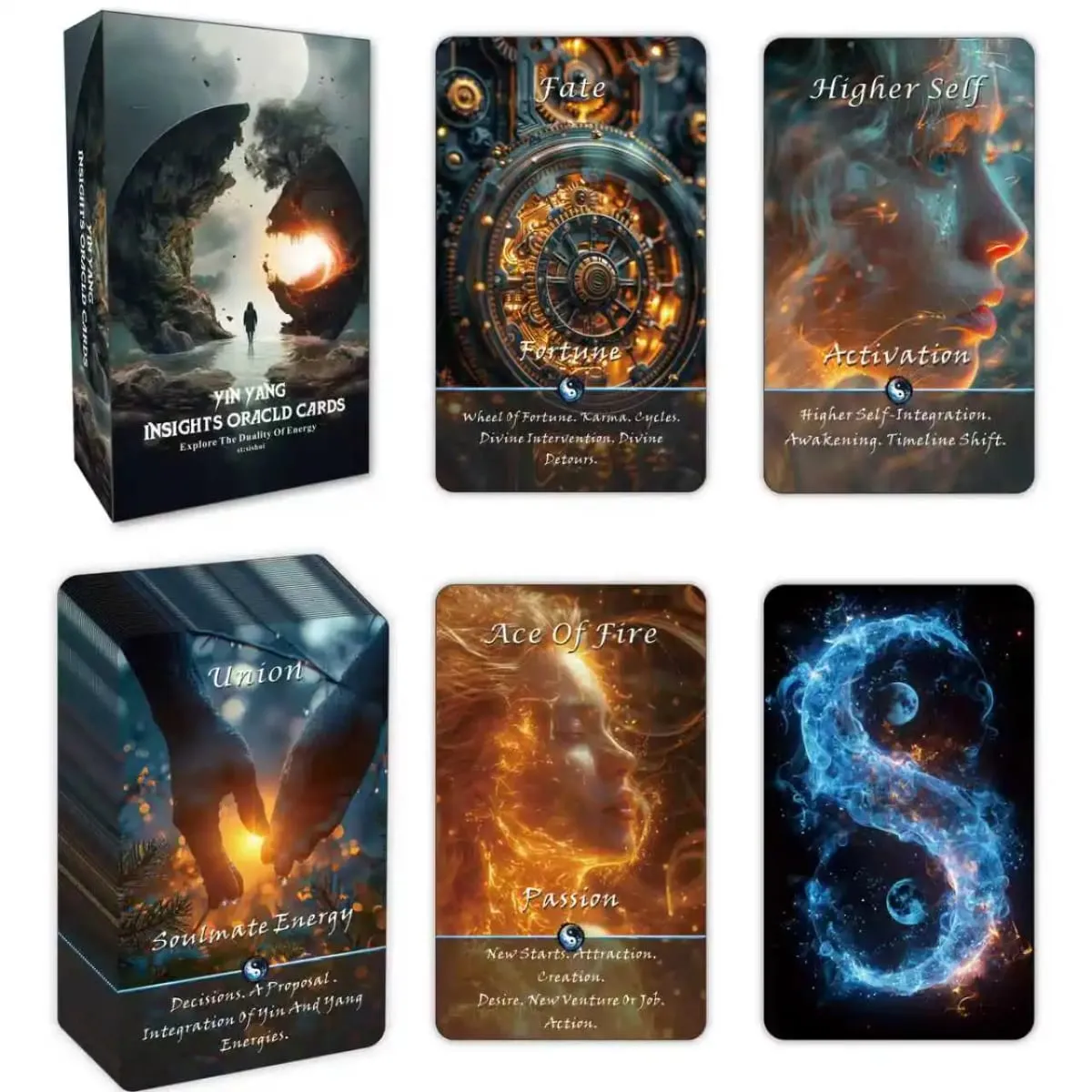 Cartões de adivinhação yin-yang, baralho de adivinhação de conexão karma (68 cartas), ferramenta de orientação espiritual para iniciantes, emoções de cura