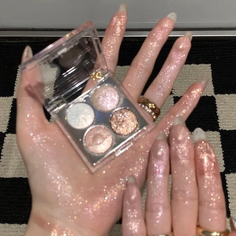 Paleta de sombras com glitter fino perolado, paleta de sombras com lantejoulas diamante e bicho da seda, à prova d'água, maquiagem duradoura para os olhos
