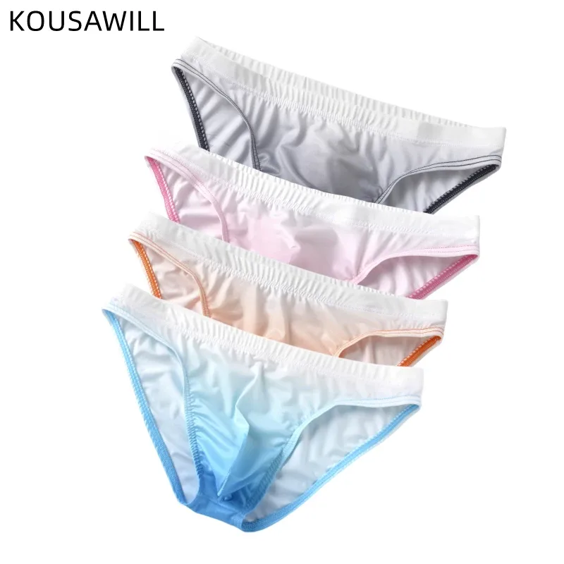Cuecas masculinas de seda gelo com bolsa de cor gradiente respirável sexy bikini desliza cintura baixa masculino calcinha de levantamento de bunda cuecas — image 6