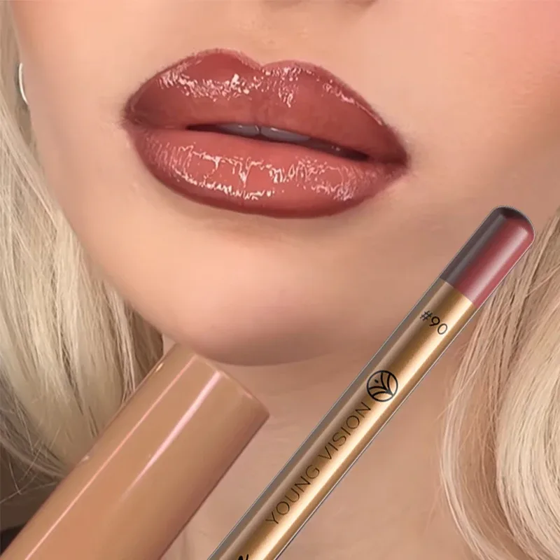 2pc Set Matte Lip Liner And Starry Glitter Lip Gloss Pearlescent Fine Shimmer Long-Lasting Hydration Non-Sticky Makeup