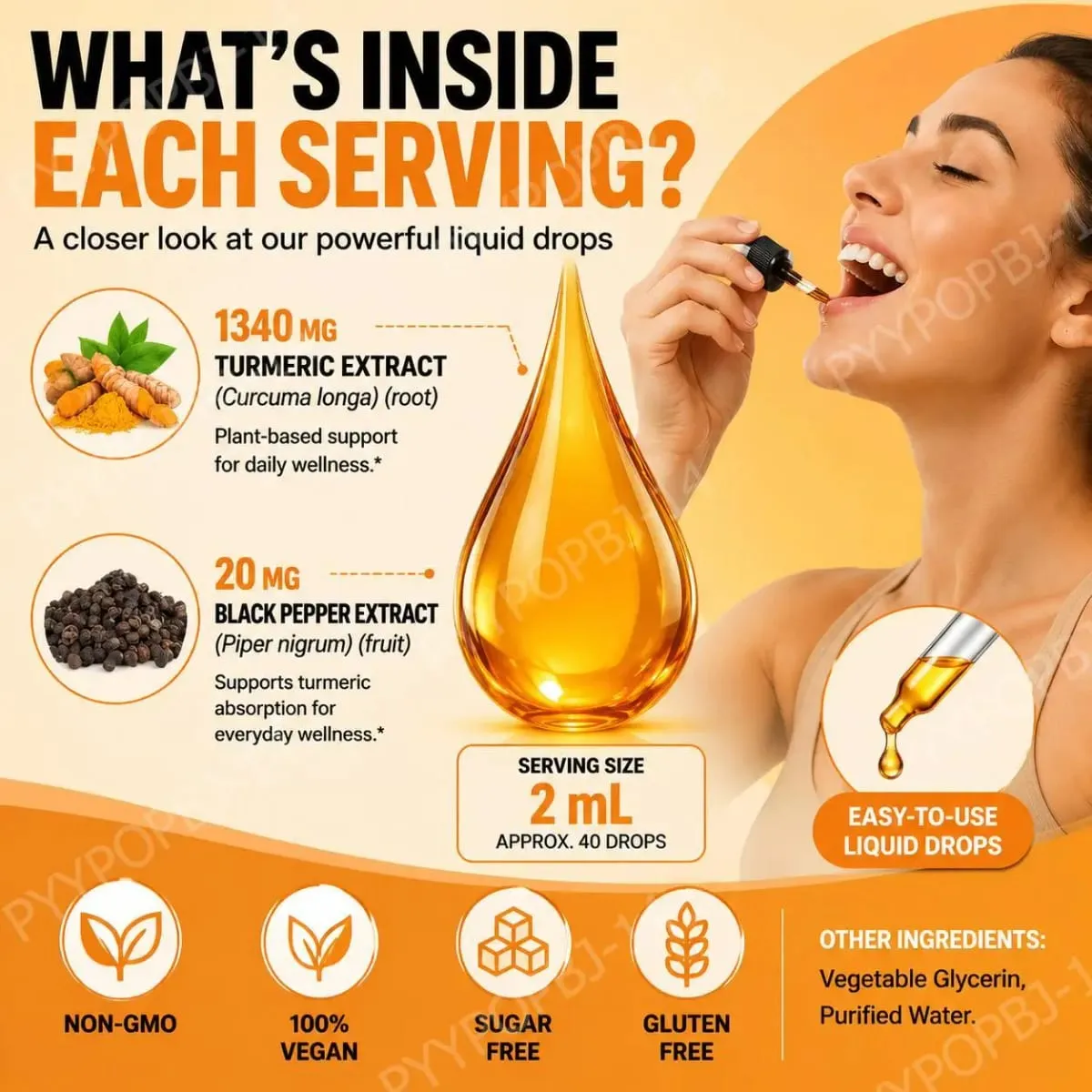 Acentialabs Cúrcuma com Gotas Líquidas de Pimenta Preta para Resposta Inflamatória Natural Suporte 1340 Mg Extrato de Cúrcuma 60 ML