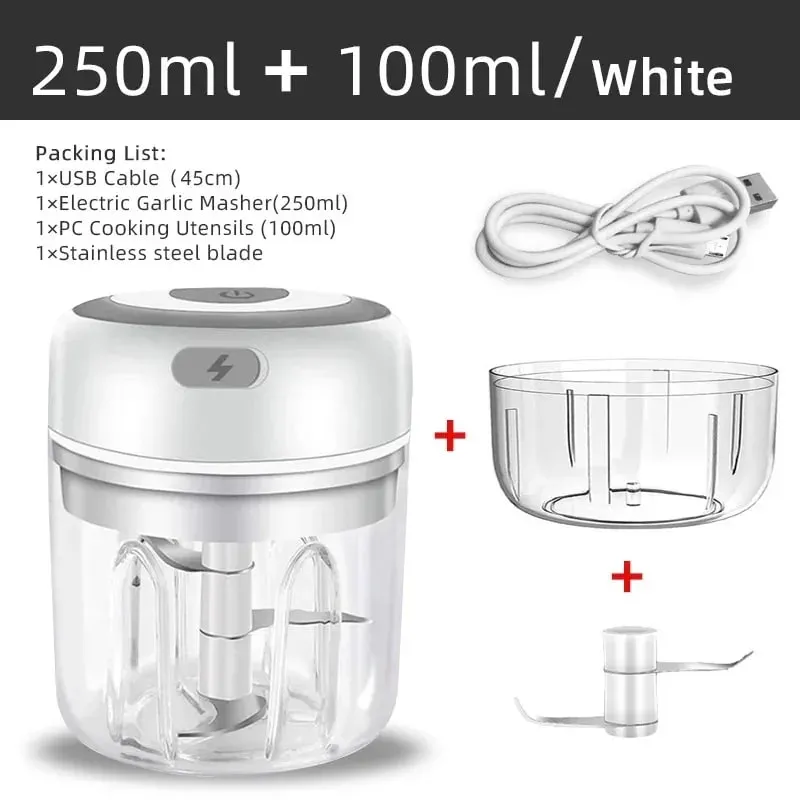 Mini triturador de alho elétrico sem fio 100ml/250ml portátil chopper carregamento usb gengibre pimentão vegetal máquina cozinha