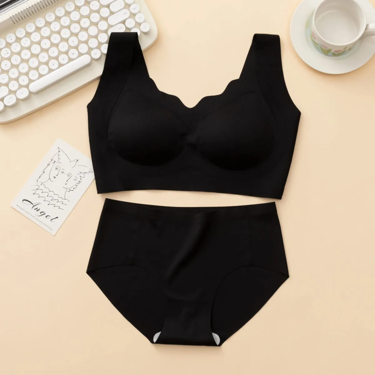 3 conjuntos de sutiã com alça larga sem fio canelado e conjuntos de lingerie breves sem costura combinando
