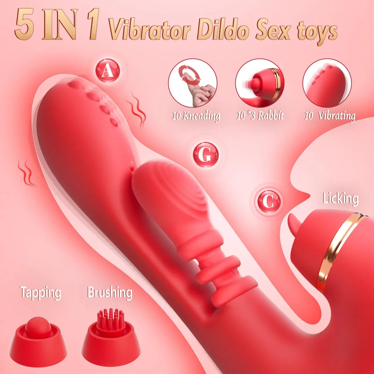 5 合 1 敲擊推力假陽具振動器女式 G 點振動器陰蒂陰蒂刺激器女性自慰器成人性玩具 — image 2