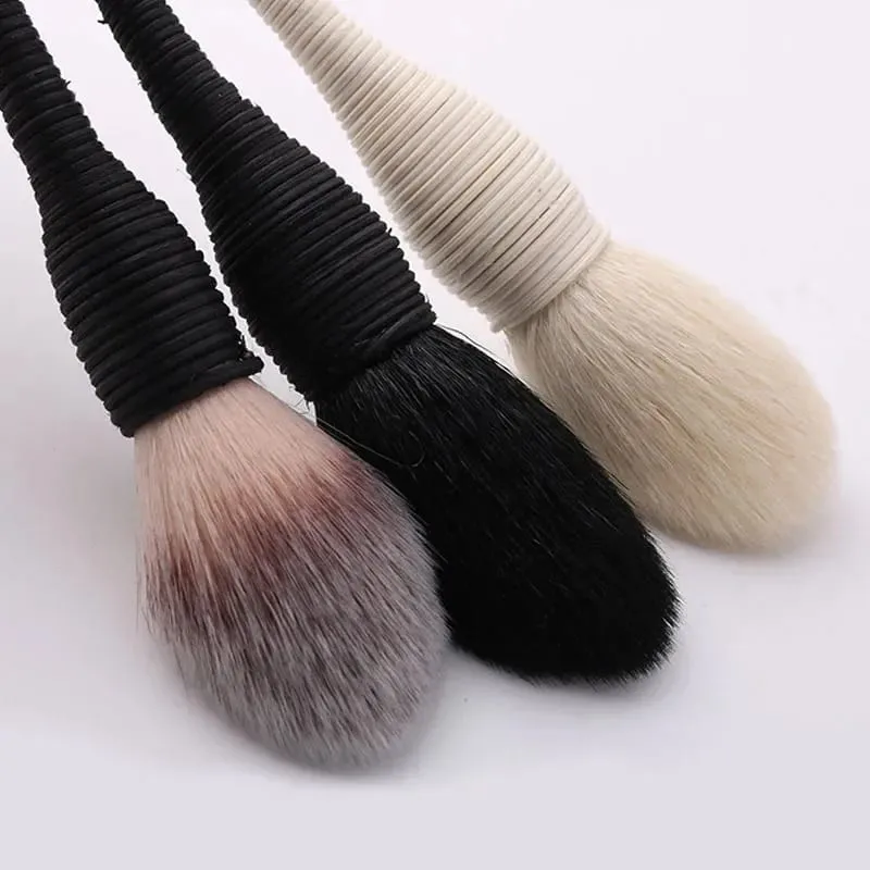 Pincéis de maquiagem planos de lã de cabra, rattan, base profissional, blush, pó solto, pincel de contorno para beleza, pincéis de maquiagem