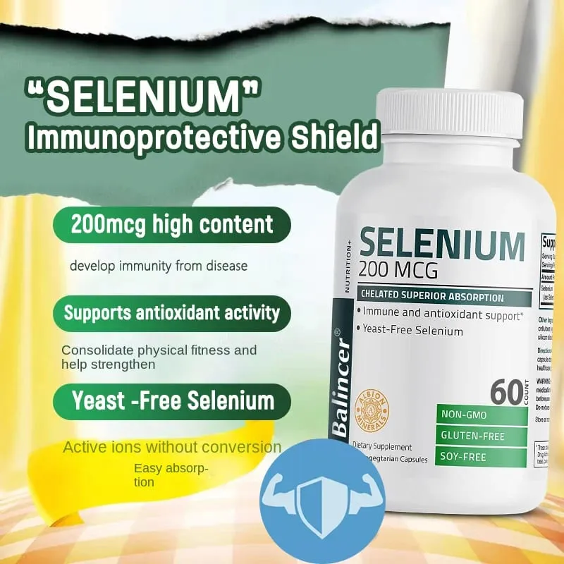 Cápsulas de Selênio 200MCG - Suporte Antioxidante Aumenta o Sistema Imunológico Aumenta os Níveis de Energia Suporte à Tireóide NÃO OGM