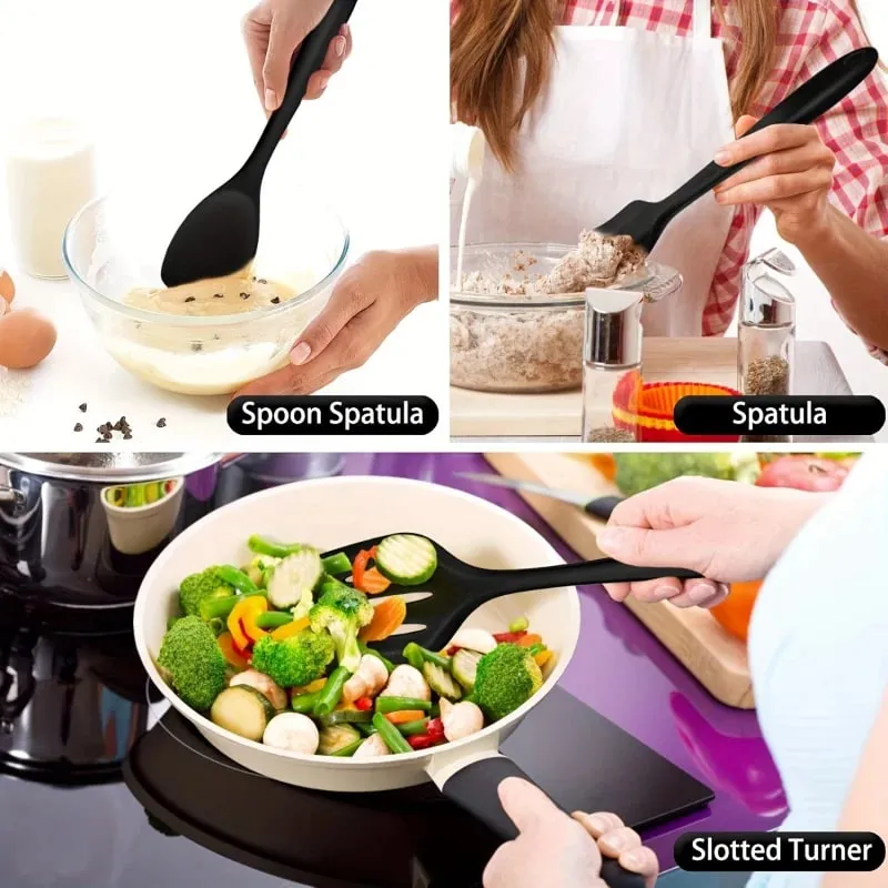 1 ‌ /7-Piece Silicone Kitchen Utensil Set - Non-Stick Spatula Spoon Skimmer Pasta Clip & More for Cooking & Baking