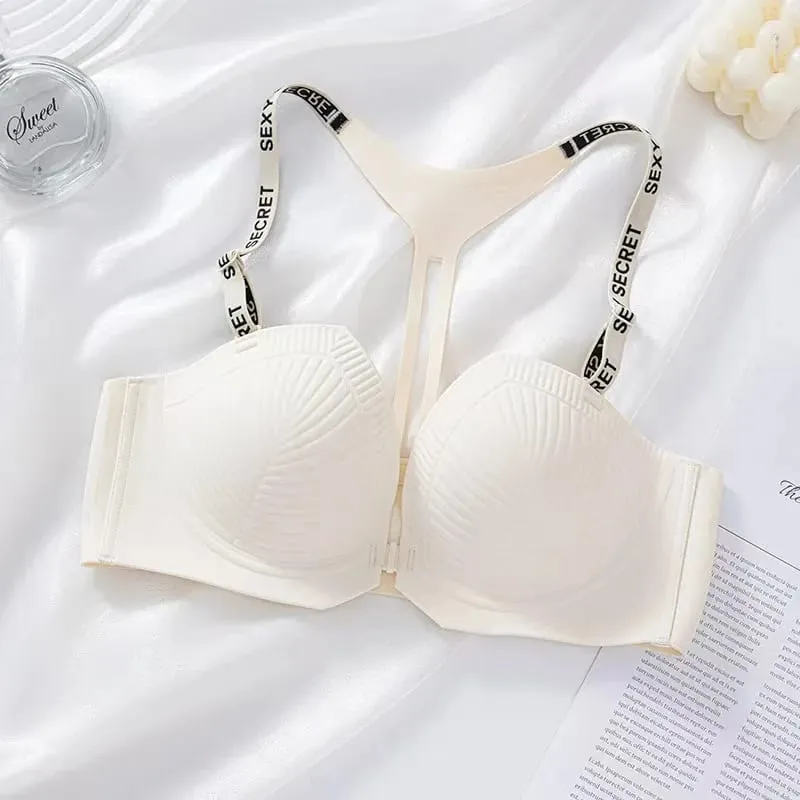 2025 sem costura sem costas fechamento frontal push up sutiã com alças de carta em forma de y anti-flacidez para mulher lingerie sexy