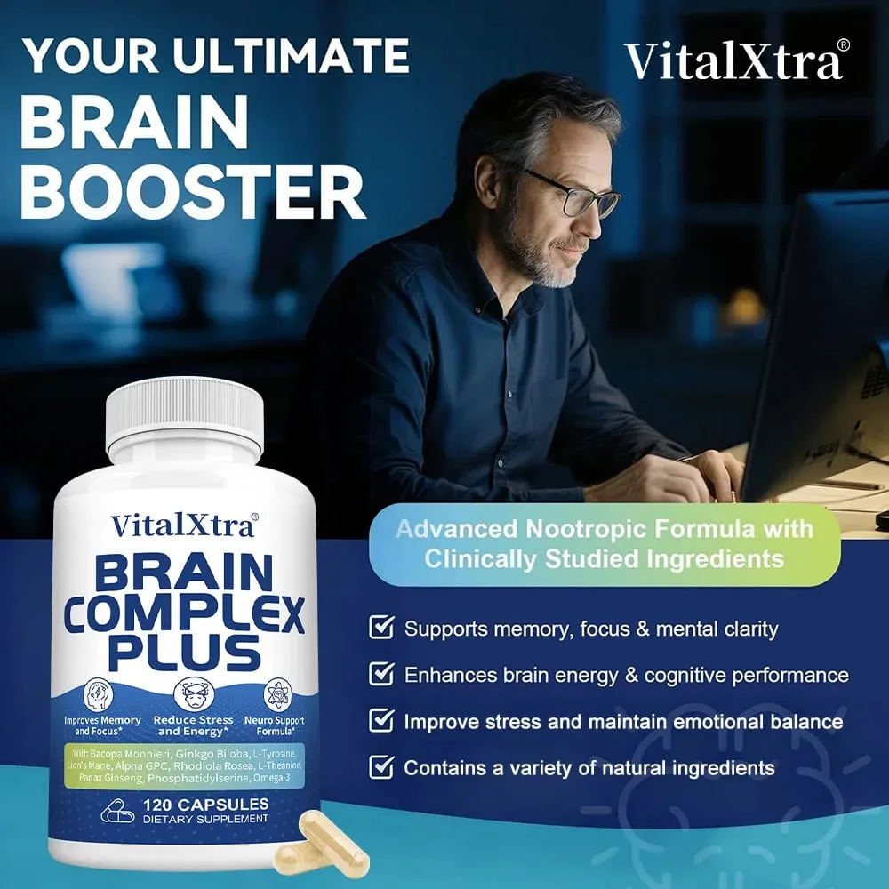 Brain Supplements for Memory and Focus with Bacopa Monnieri Lion's Mane Ginkgo Biloba Mental Clarity & Cognitive Support