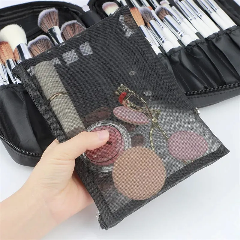 Saco de armazenamento de escova de maquiagem cosméticos ferramentas de maquiagem bolsa de grande capacidade sacos de armazenamento de pincéis de maquiagem ferramentas comestic bolsa com zíper