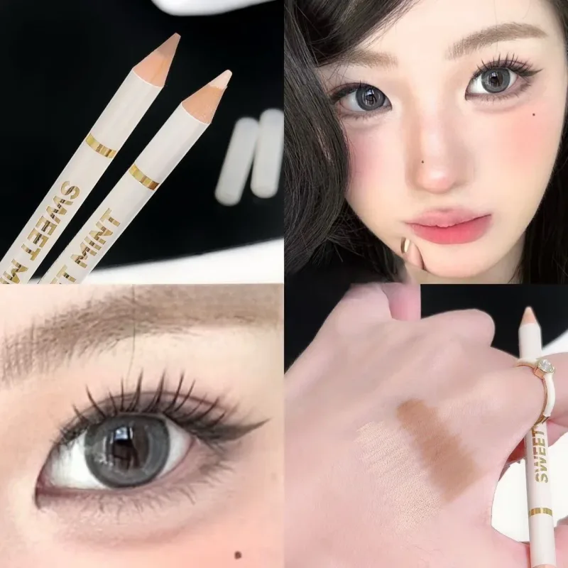 Caneta de bicho-da-seda de ponta dupla sob o delineador de olhos iluminar sombra lápis de maquiagem nude rosa bege contorno iluminador de pálpebra inferior