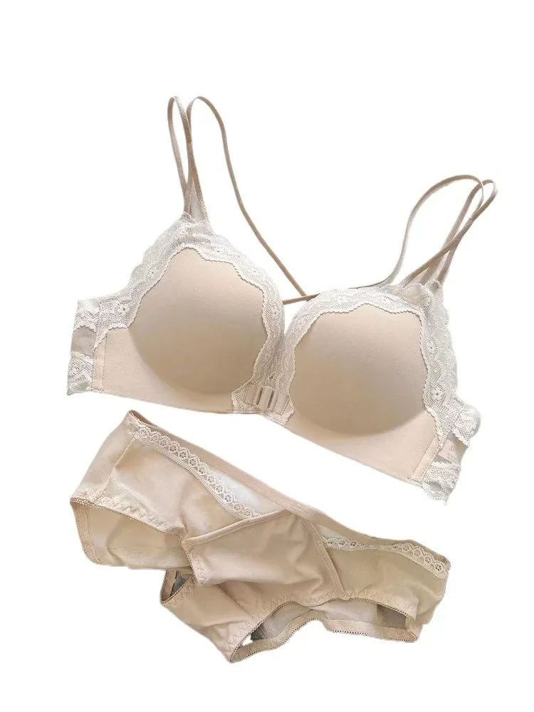 Victoria estilo conjunto de lingerie sem fio rosa leopardo padrão fechamento frontal sutiã sensual volta push up para busto pequeno 32-38
