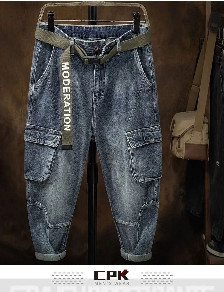 2023 Spring and Autumn New Classic Fashion With Solid Color Cargo Jeans Men Casual Loose Comfortable High Quality Pants 28-36