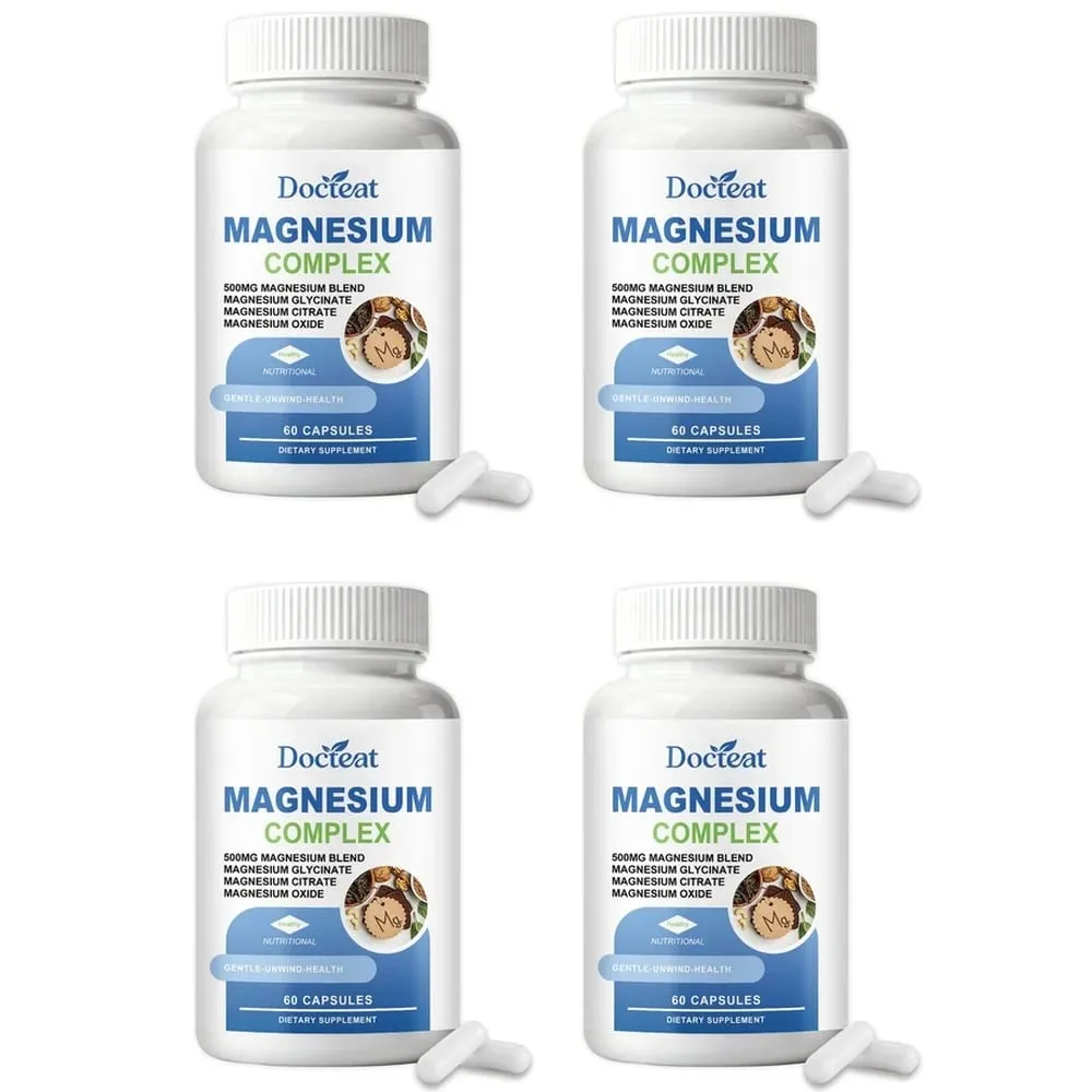 Docteat Magnesium Complex Capsules 500mg L-Theanine Taurine Supports Nerve Health Energy Metabolism Muscle Relaxation 60 Caps