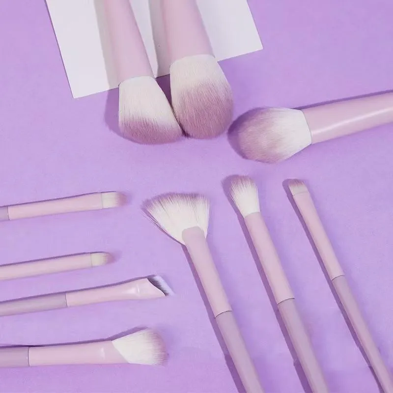 10 pçs rosa roxo gradiente plástico lidar com escova de maquiagem conjunto de cerdas de fibra sintética pó fundação pincéis cosméticos
