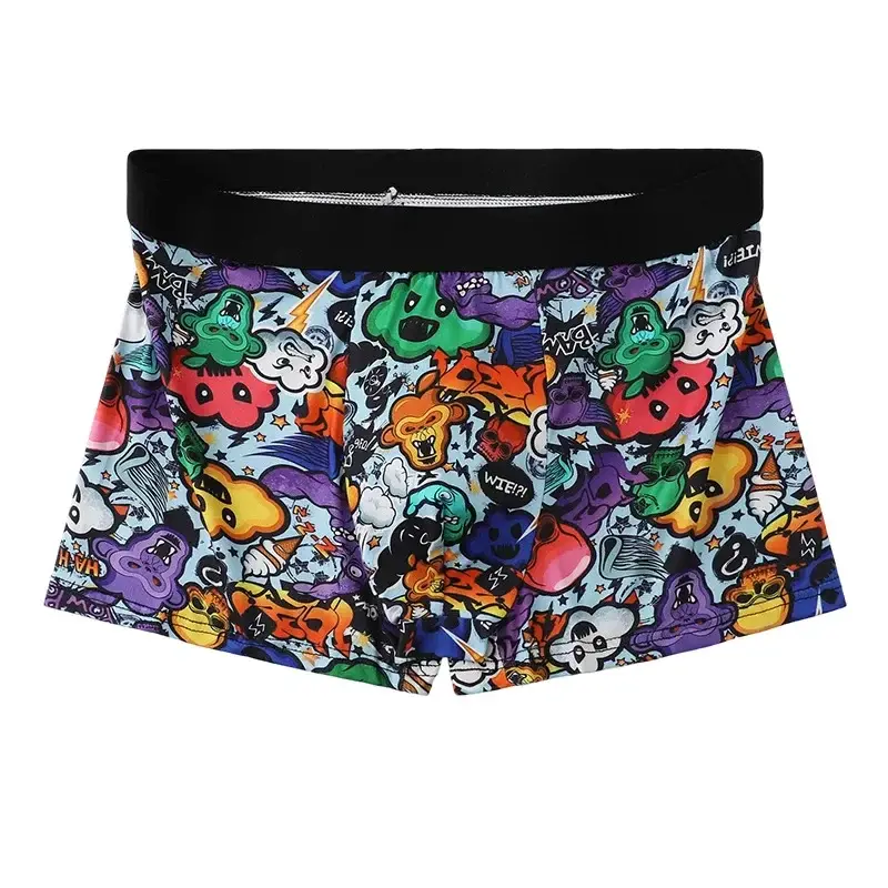 5 pçs aleatório masculino respirável boxer roupa interior com padrões de graffiti coloridos cintura elástica roupa interior na moda e na moda