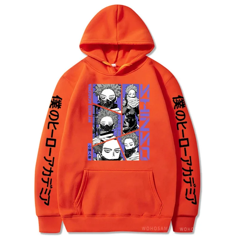 Anime My Hero Academia Hoodies Shinso Hitoshi Print Pullover Sweatshirts Harajuku Cartoon Style Crewneck Women Men Street Hoody