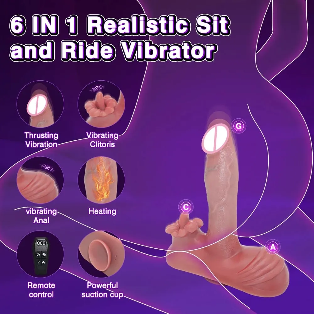 Vibrador realista para sentar e andar, 6 em 1, controle remoto vibratório, vagina, ponto g, estimulador de clitóris, brinquedos sexuais para mulheres