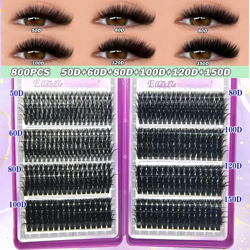 40d-150d cílios cluster diy extensão de chicote bandeja mista clusters cílios volume macio cílios individuais extensão de chicote de olho de gato