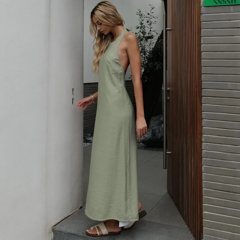 Vestido elegante feminino sem costas verão 2024
