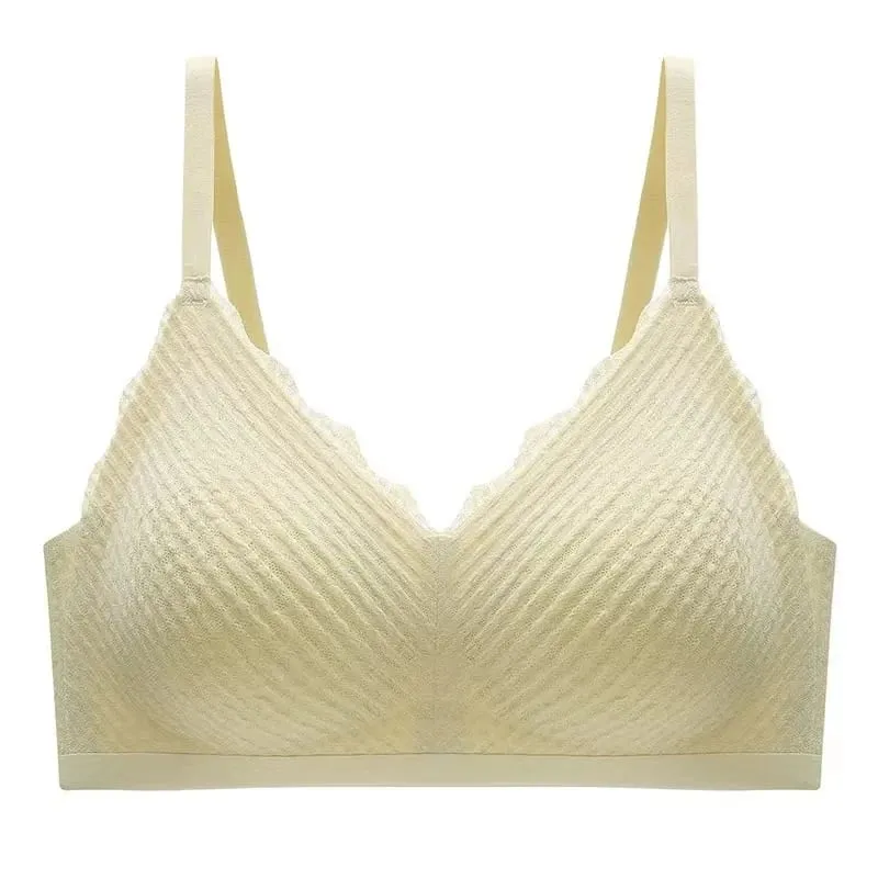 Sutiã feminino renda sem costura sem fio, seção fina, alça espaguete, costas, antiderrapante, lingerie reunida para peito pequeno