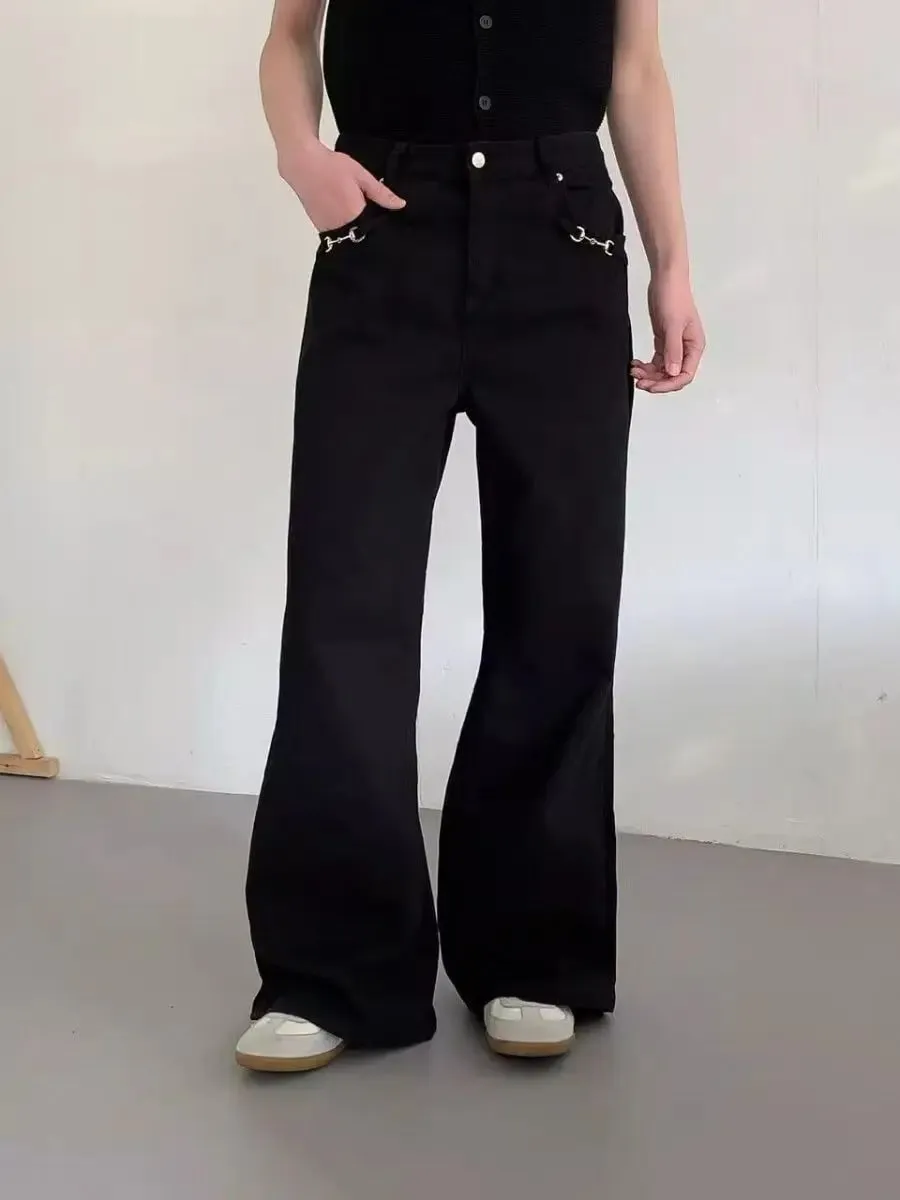 American-style retro button design washed jeans spring and autumn high-waist loose high-street wide-leg jeans for men and women