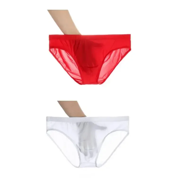 2PCS Ultra Thin Ice Silk Briefs Men Plus Size M-4XL Solid Color Youth Translucent Low Waist Breathable Sexy Male Panties