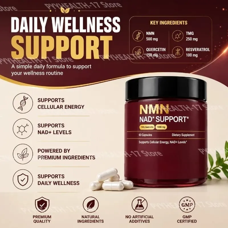 Suplemento de suporte NMN NAD + 1000 mg com TMG e quercetina para energia celular, envelhecimento saudável e suporte antioxidante 60 cápsulas