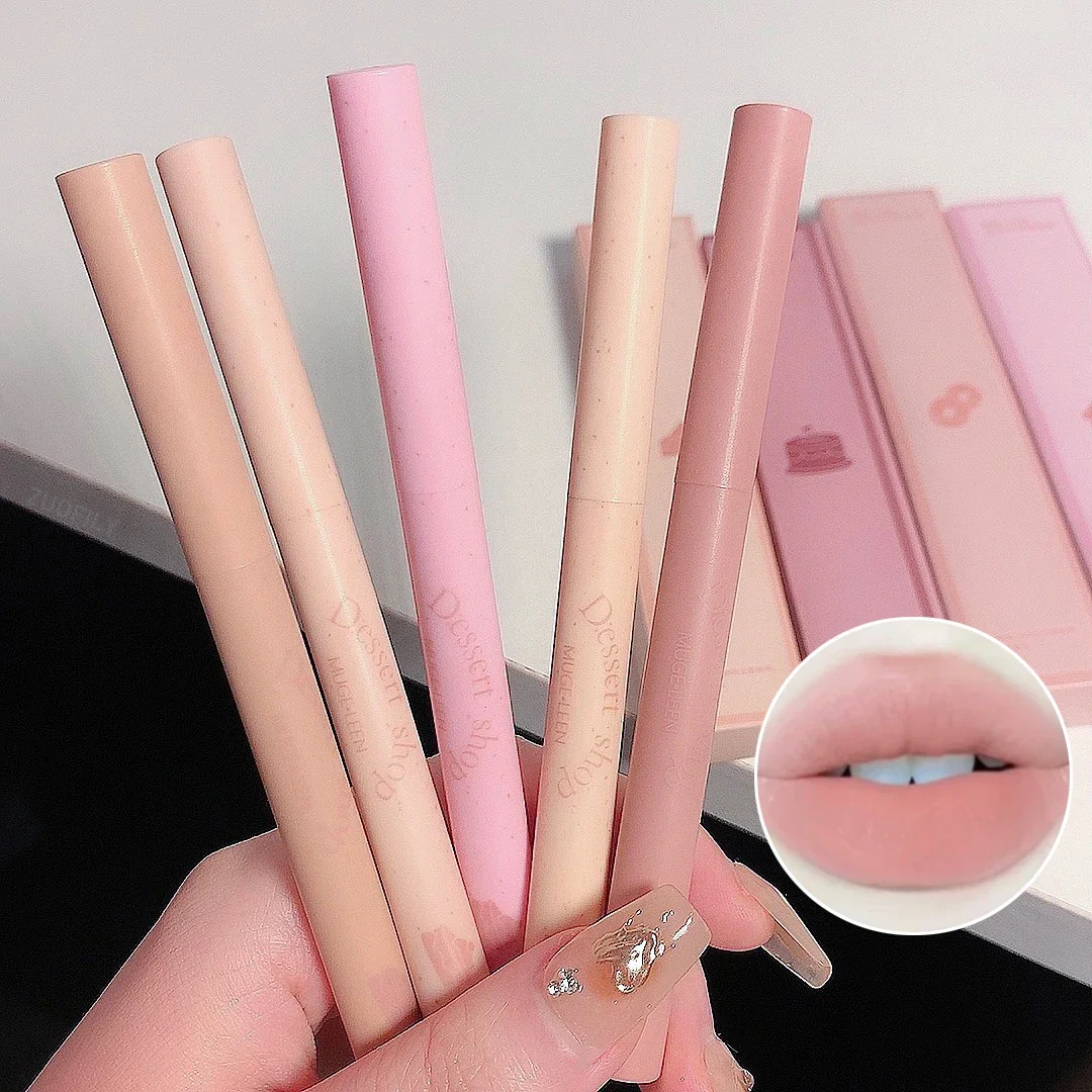 Caneta delineadora labial fosca, batom de longa duração, antiaderente, à prova d'água, suave, veludo, lápis nude, rosa, maquiagem labial