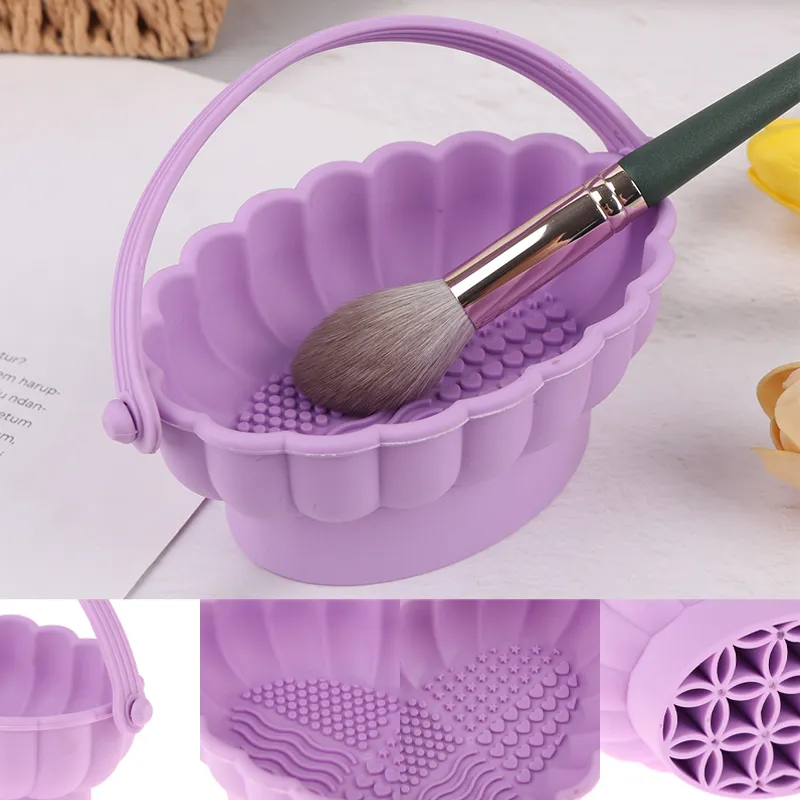 Escova de maquiagem de silicone, caixa de limpeza, tigela de lavagem, maquiagem, ovo, prateleira de secagem, ferramenta para lavar pó, esponja, escovas de armazenamento, purificador