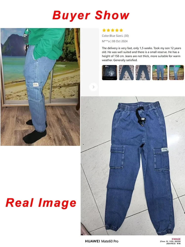 Jeans jogger masculino lavado algodão leve estiramento multi-bolsos calças cargo jeans tamanho asiático L-6XL