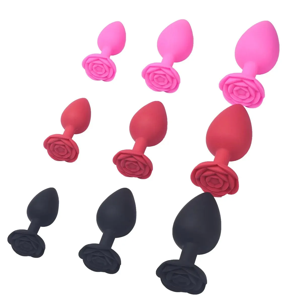 Rosa flor silicone anal contas butt plug conjunto pequeno médio grande anal plug jóias treinador anal vibrador ânus sexo brinquedo das mulheres dos homens gay