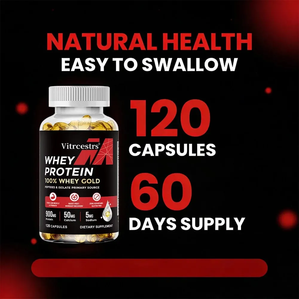 Cápsulas de concentrado de proteína de soro de leite - 900mg de proteína, recuperação pós-treino, saúde muscular e imunidade, sem glúten, não OGM
