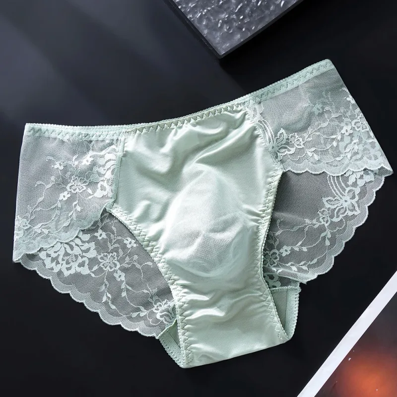 Men Lace Briefs Seamless Ice Silk Briefs Underwear 3D Bulge Pouch Low Waist Gay Panties