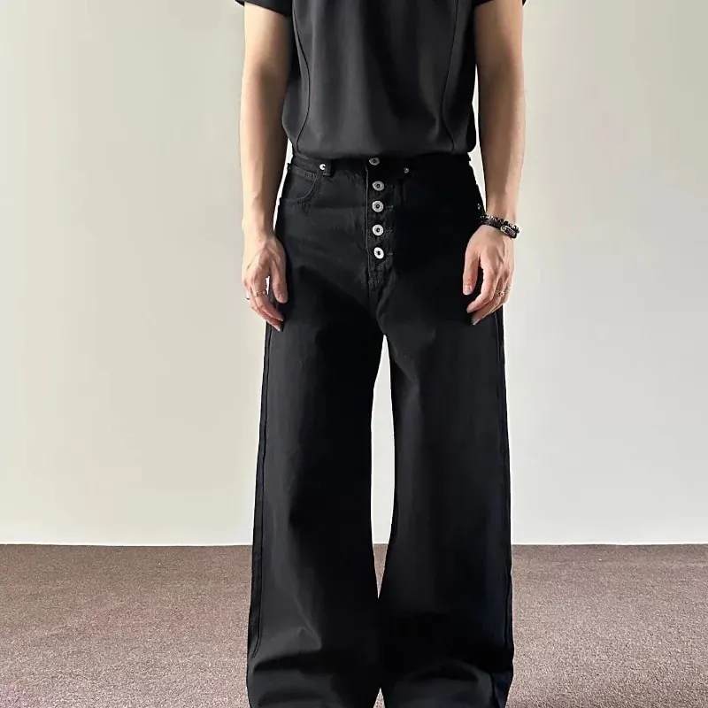 Jeans masculinos preto baggy denim calças estilo americano rebite cinco botão bolso solto ajuste streetwear homem calças