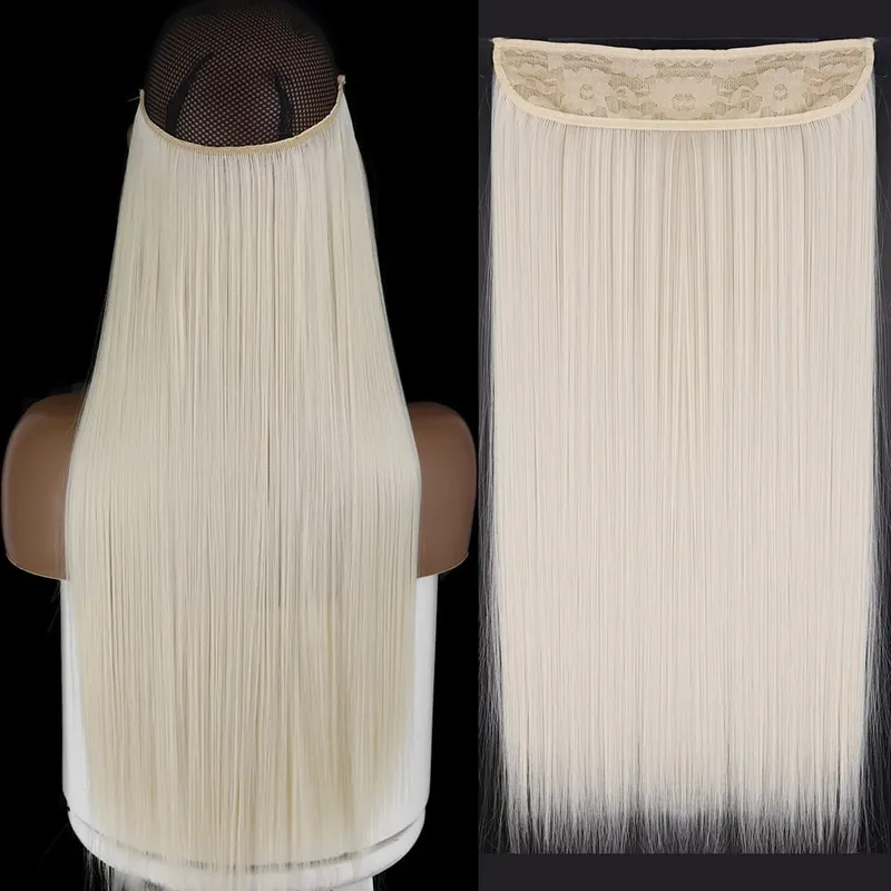 Sintético sem clipe de onda extensões de cabelo escondido segredo falso peça de cabelo uma peça linha de peixe falso pedaço de cabelo — image 29