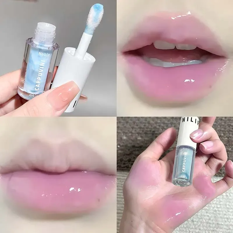 Brilho labial transparente cinza roxo, brilho labial hidratante, secagem de lábios, espelho labial, matiz, aumento, hidratante, cristal, óleo labial, maquiagem