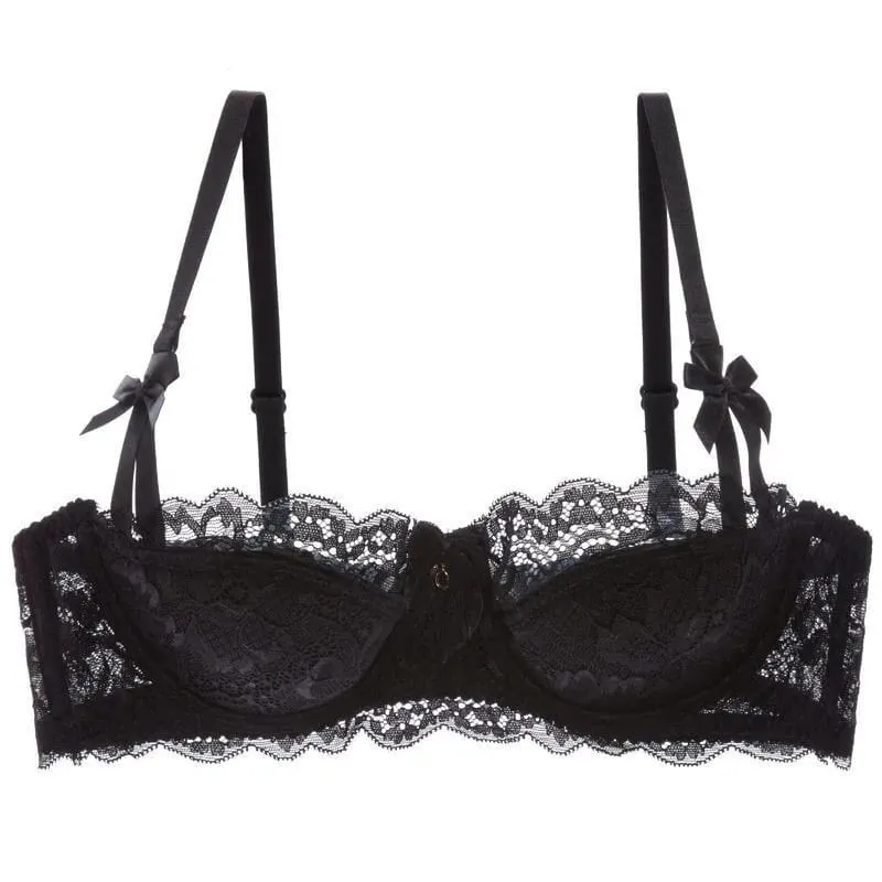 Francês pura paixão arco em forma de alça de ombro renda sexy meia xícara push up conjunto sutiã feminino lingerie fina peito grande pequeno copo S-XL
