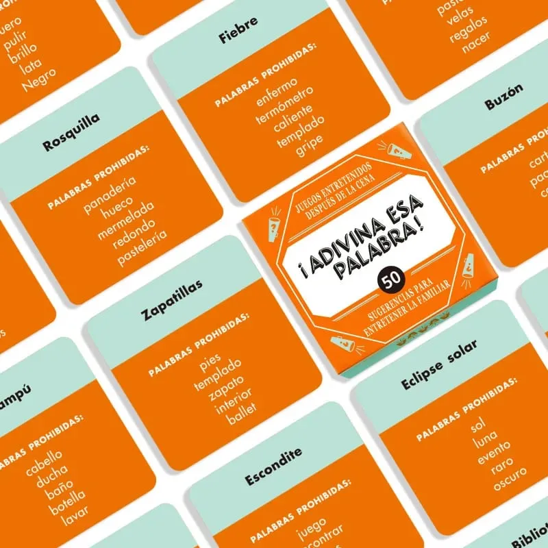 Jogo de tabuleiro de adivinhação de palavras em espanhol - 50 cartas de vocabulário Jogo de festa para aprendizagem de idiomas para adultos e adolescentes Gif de Natal e Ano Novo