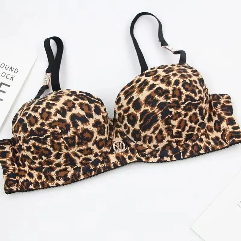 Sexy conjunto de lingerie grossa leopardo impressão superior fino inferior grosso conjunto de sutiã sexy push-up conjunto de sutiã