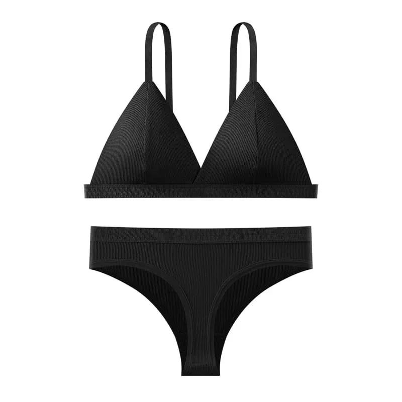 Conjunto de sutiã e calcinha sem costura cor sólida bralette fino sutiãs sem fio cintura baixa tanga lingerie sexy conjunto roupa interior feminina