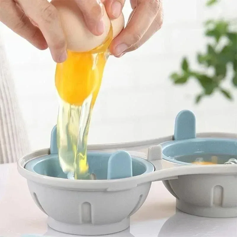 Escalfador de ovos de micro-ondas eficiente, escalfador de ovos duplo, cozinhar ovos escalfados com cesta de drenagem removível, calor para cozinha